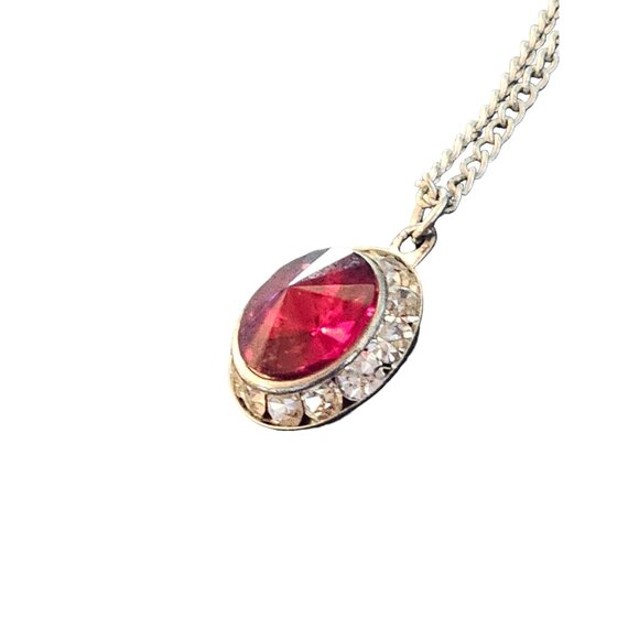 Arabella Bridal Jewelry - Red Crystal Round Pendant Necklace